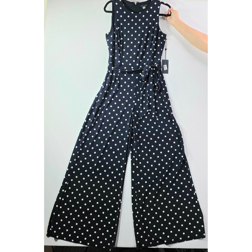 Tommy Hilfiger Navy Polka Dot Wide Leg Sleeveless Size 6 Jumpsuit $129 NWT